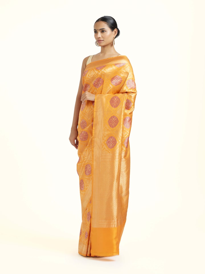 Orange Silk Banarasi Brocade Saree