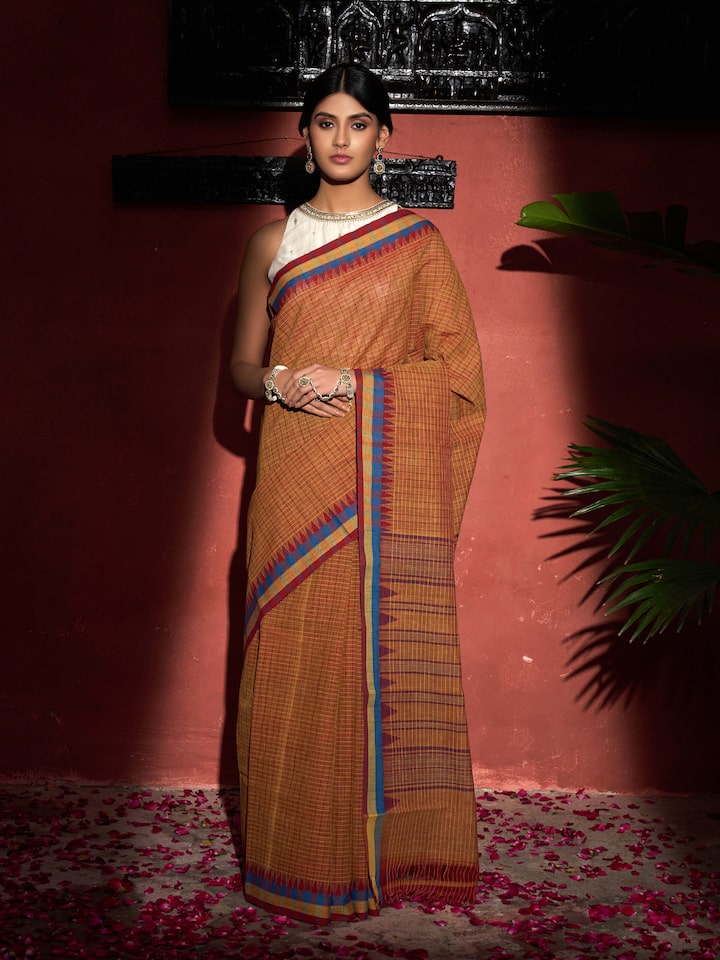 Rust Natural Dyed Cotton Kuppadam Saree