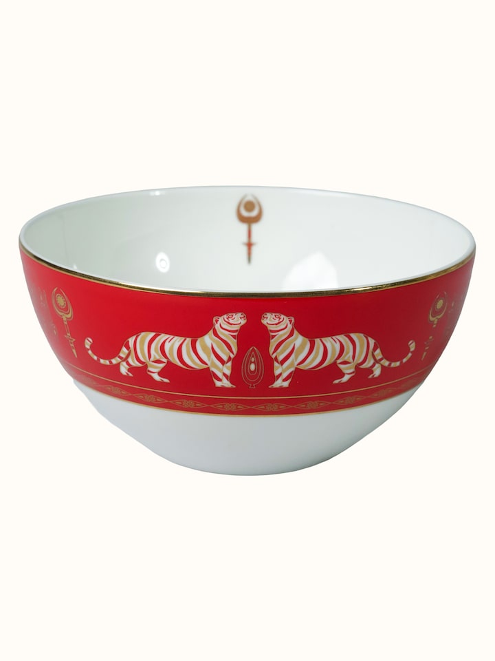 Close-up view of Small Ceramic Serving Bowl With Gold Decal Finish. highlighting the handcrafted detailing and finish