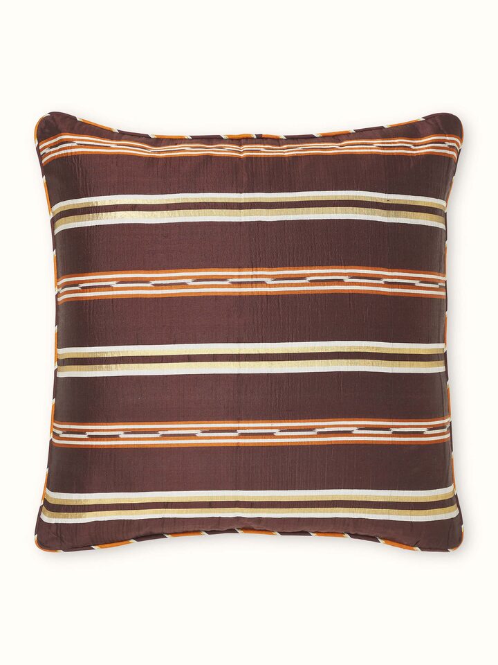Sanchaya Coffee Stripe Silk Odisha Handloom Ikat Cushion Cover