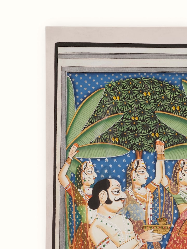Detail view of Pichwai Luminous Shreenathji Painting highlighting the intricate details and glowing effects.