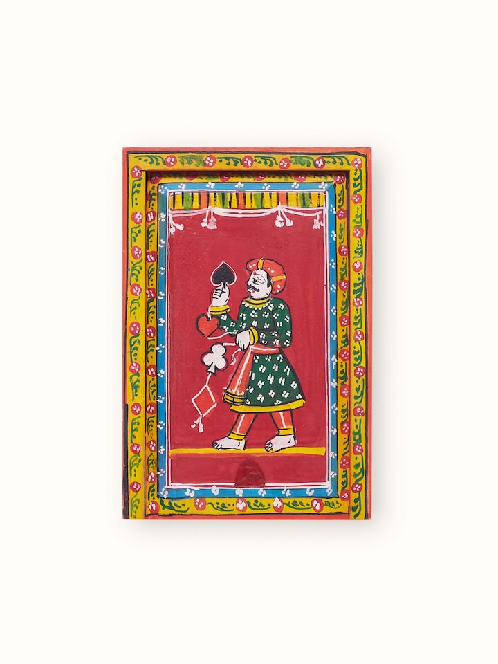 Close-up view of Ganjifa paper cards (54pcs) with focus on detailed artistic elements