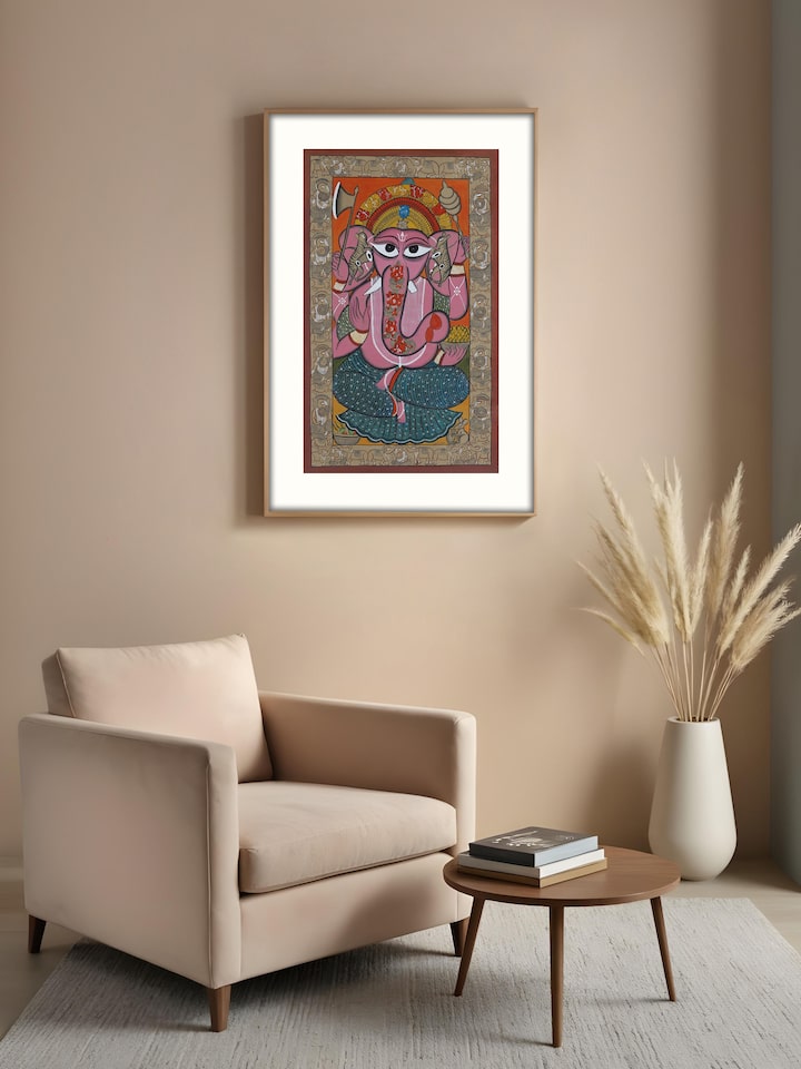 Ganesha Kalighat folk painting showing traditional composition and colors