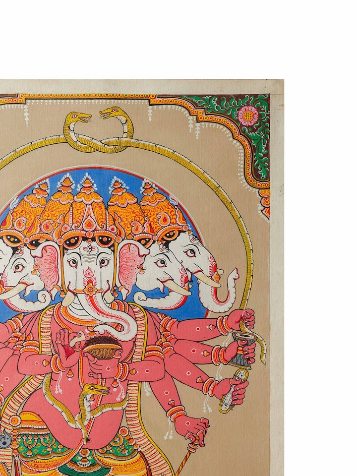 Detail view of the Ganesha Pattachitra Silk Painting
