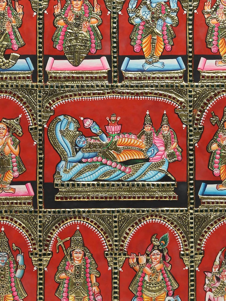 Detailed view of the Dasavatharam Thanjavur Painting