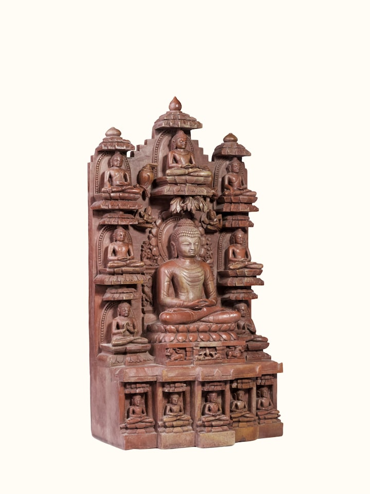Angled view of the Stone Carved Buddha Idol