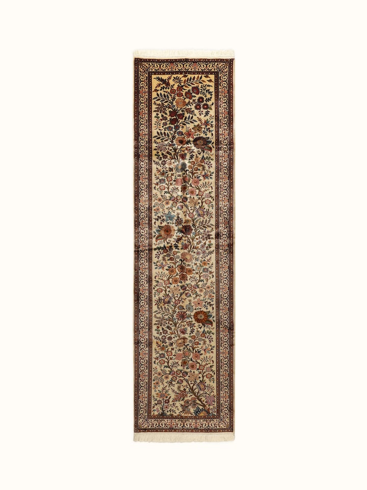 Traditional Persian Ivory Baagdar Kashmir Silk Hand-knotted Runner