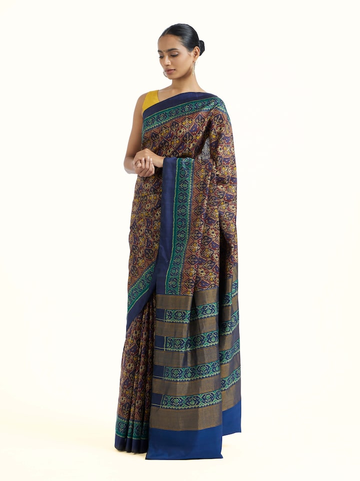 side view of rajkot micro patola saree drape