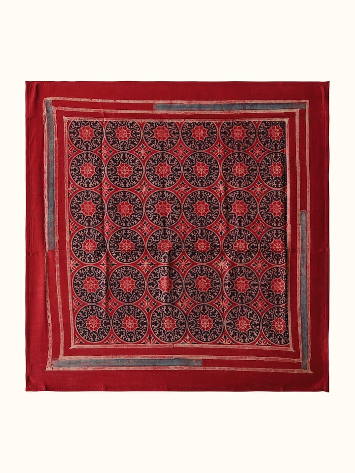 Front view of Assorted Silk Ajrakh Block Printed Pocket Squares Gift Set (3Pcs) showcasing its traditional craftsmanship and design