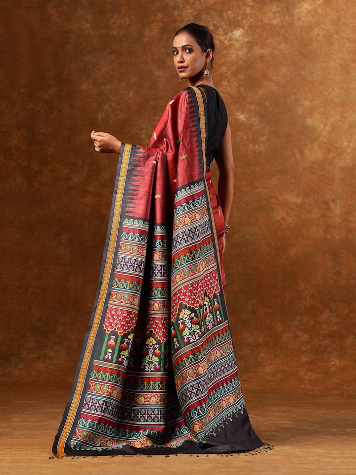 Magenta Tussar Silk Saree