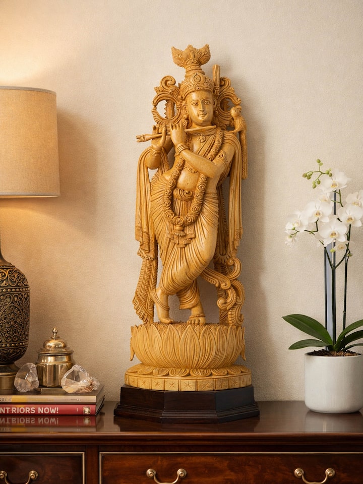 Left-side view of the Wood Carved Gopala Idol