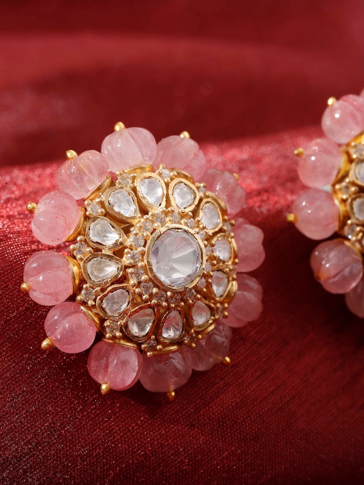 Styled detail view of Dank Polki Silver Studs worn on the ear, shown in another styled shot