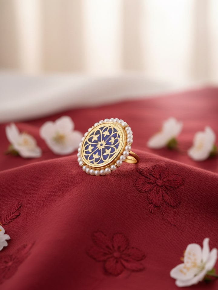 Styled view of Thewa Silver Ring worn on the finger, showing how it looks styled, from a different angle
