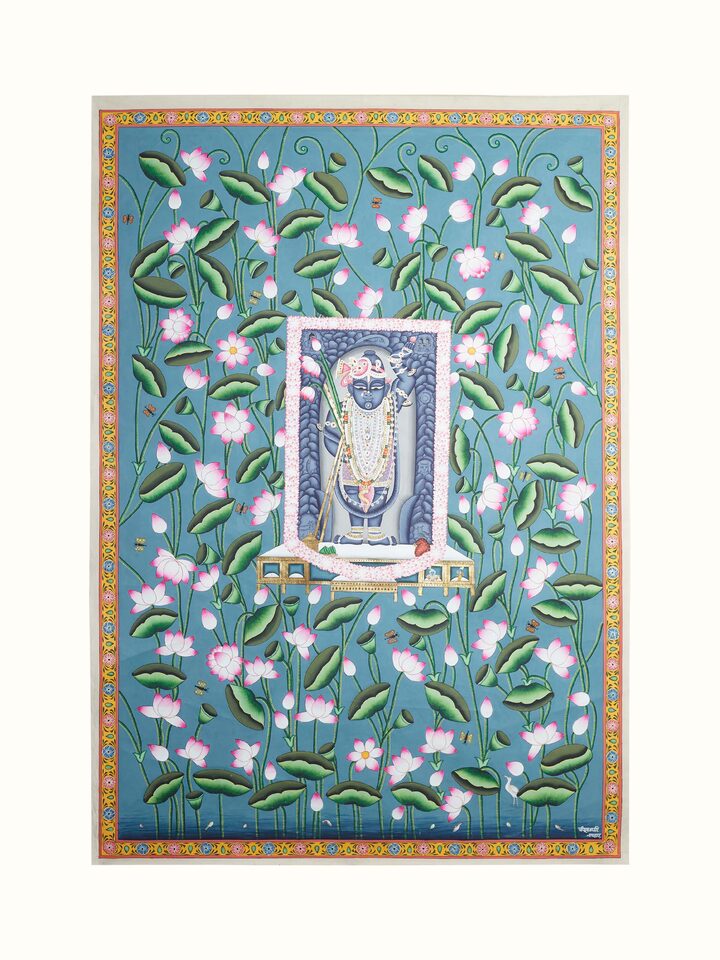 Front view of the Shrinathji Kamal Talai Pichwai Painting