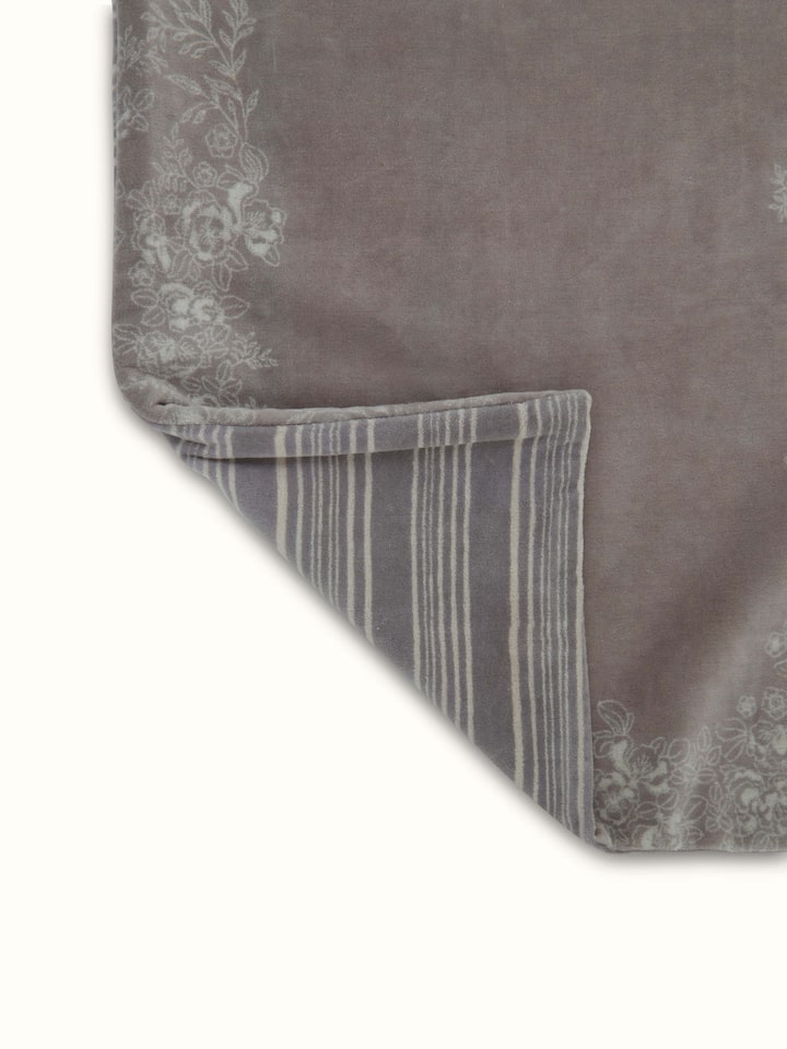 Shivranjini Grey Floral Cotton Velvet Sanganeri Hand Block Printed Lumbar Cushion Cover