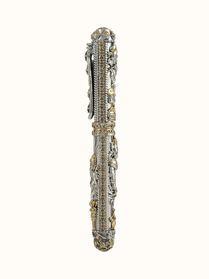 Close-up view of Nakash Silver Ganesha Pen highlighting the stone setting and metalwork detail, in an alternate close-up