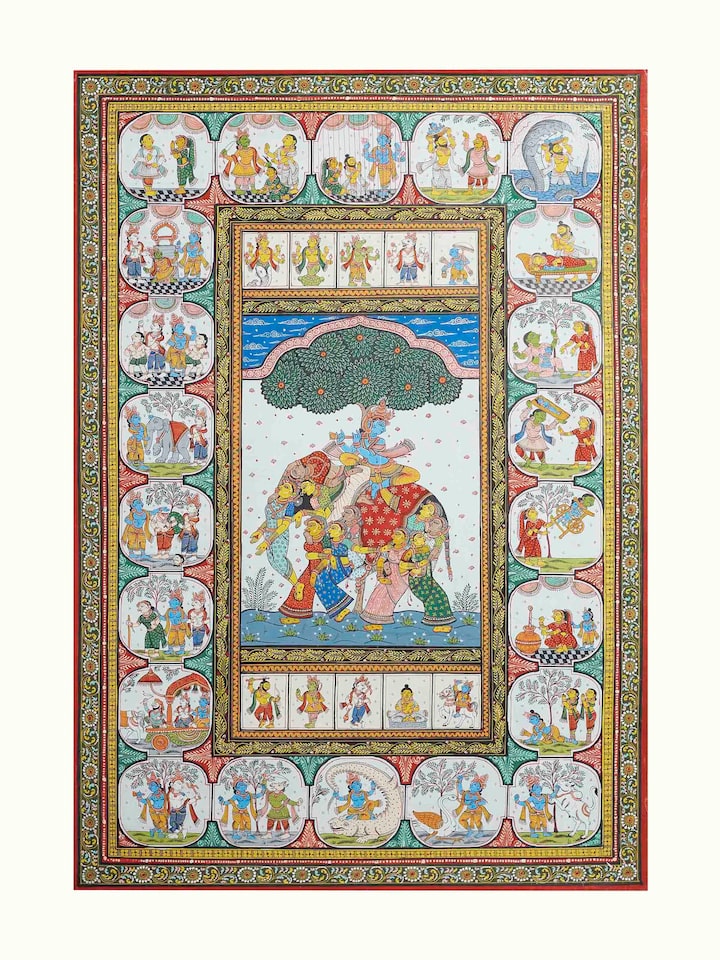 Front view of the Krishna Leela Patachitra Painting