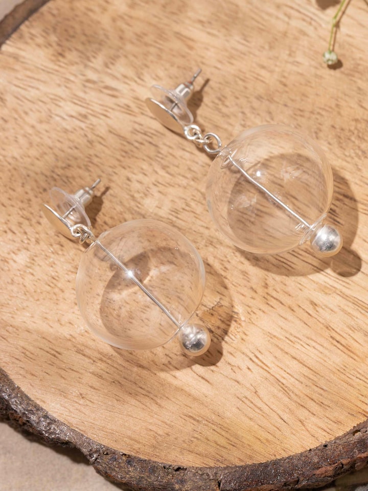 Silver Flame Glass Drop Earrings