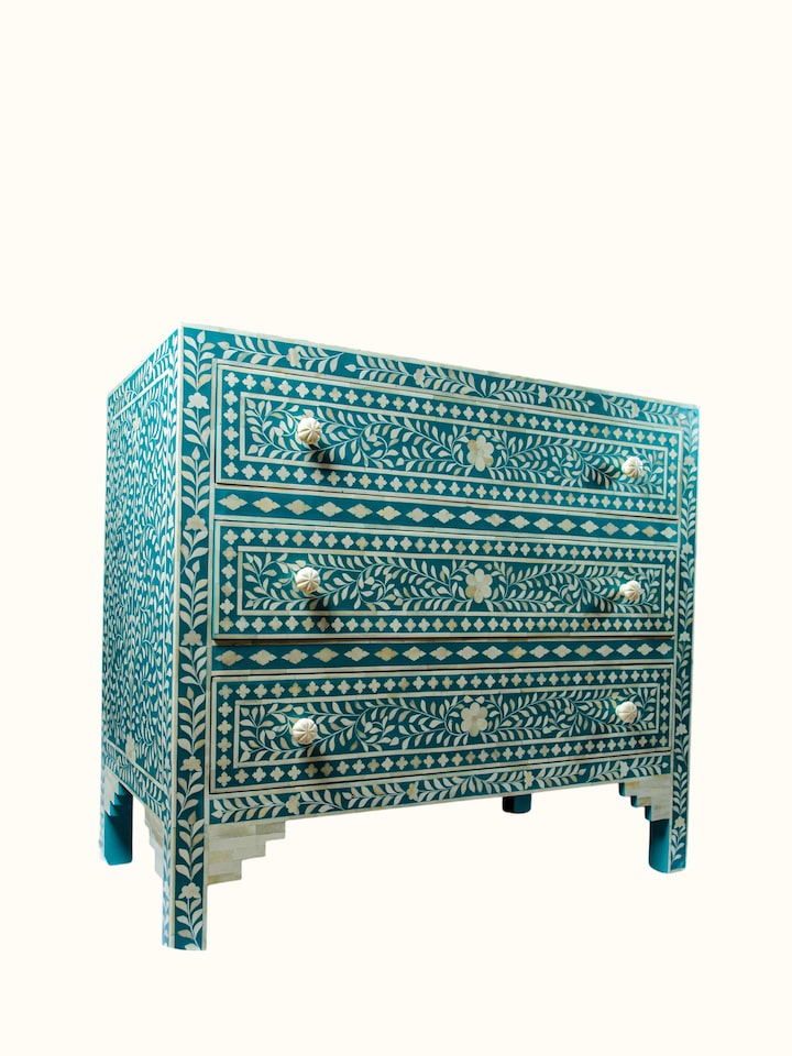 Close-up view of Bone Inlay Chest of Drawers highlighting the inlay work and craftsmanship detail