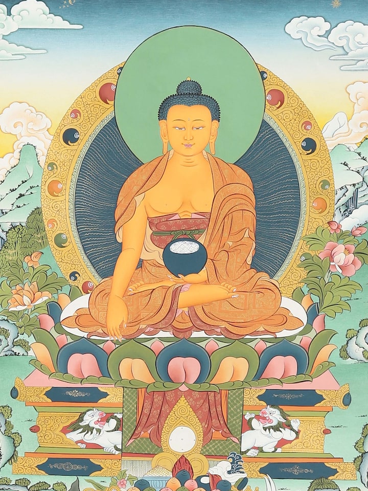 Left-side view of the Buddha Shakyamuni Thangka Painting