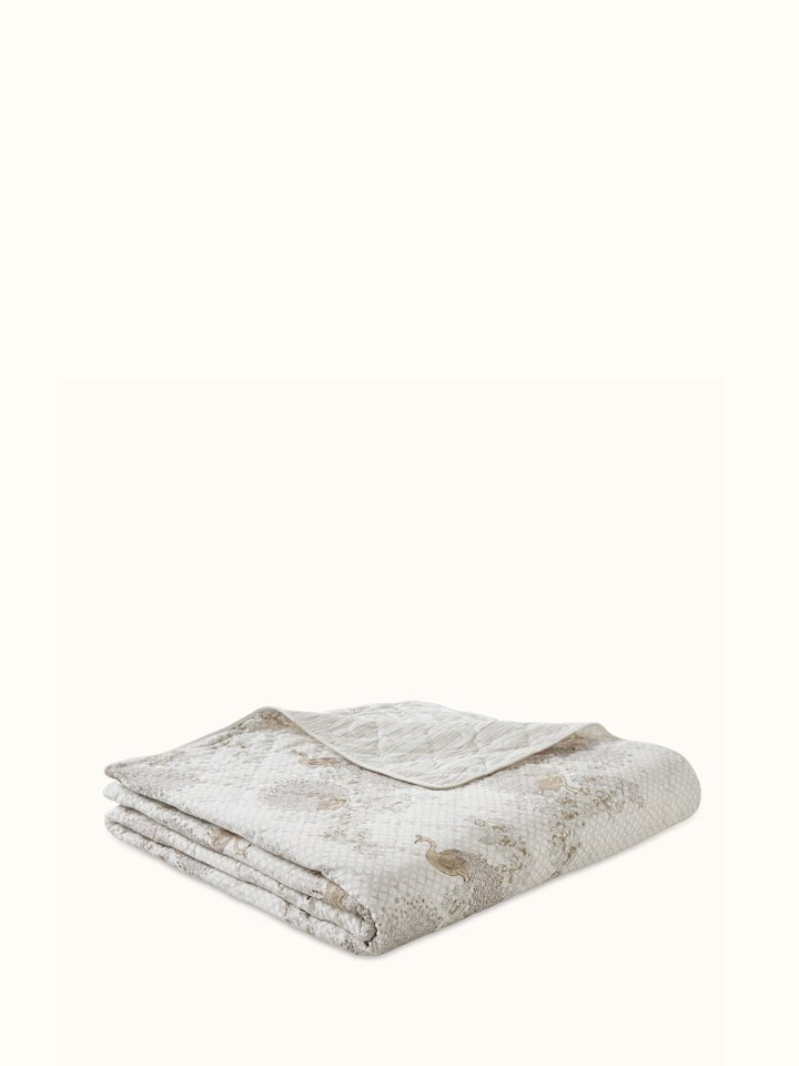 Shivranjini beige floral cotton Sanganeri block printed double quilt