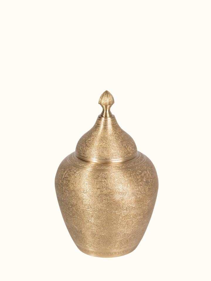 Angled view of Brassware Decorative Temple Jar