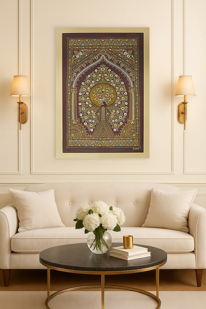 Front view of Rogan Castor Oil & Pigment Mayura on Tree of Life Painting