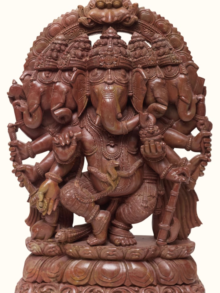 Detail view of the Stone Carved Ganesha Idol