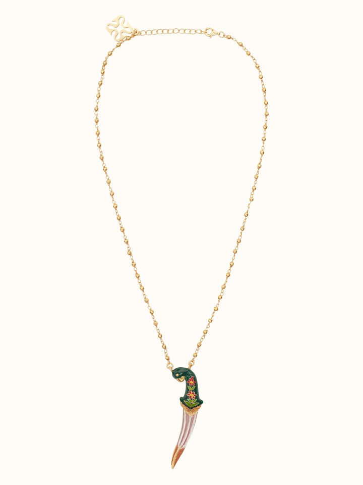 Front view of Meenakari Silver Pendant & Chain showing the complete piece and design