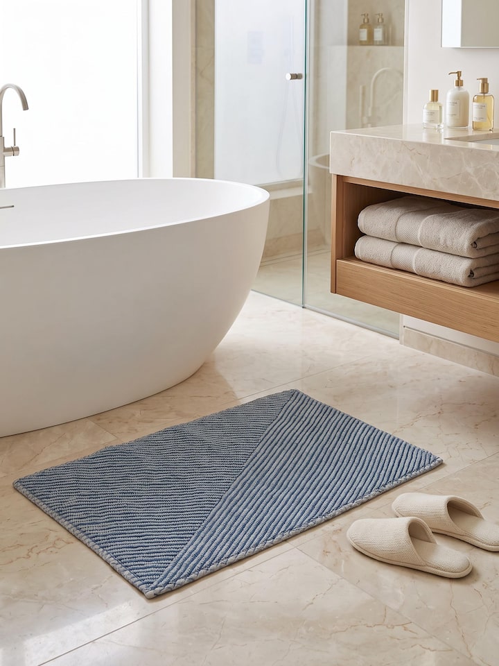 Nityam Diagonal Stripes Blue Bath Mat