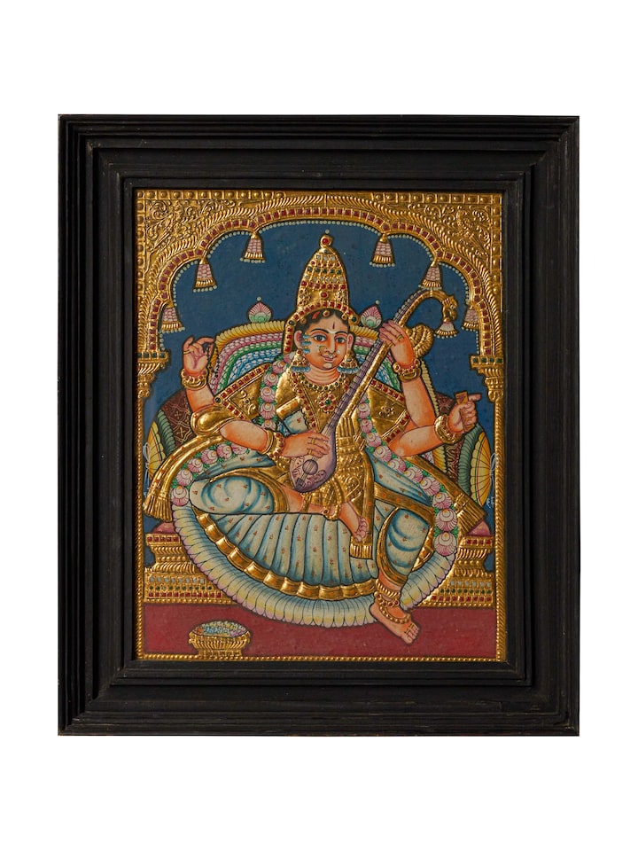 Front view of the Antique Saraswathi Thanjavur Painting