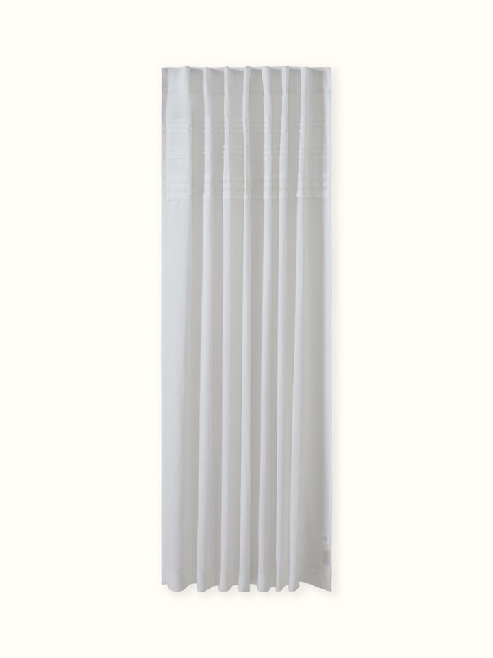 Nityam White Pleated Cotton Linen Crochet Curtain (7 Ft)