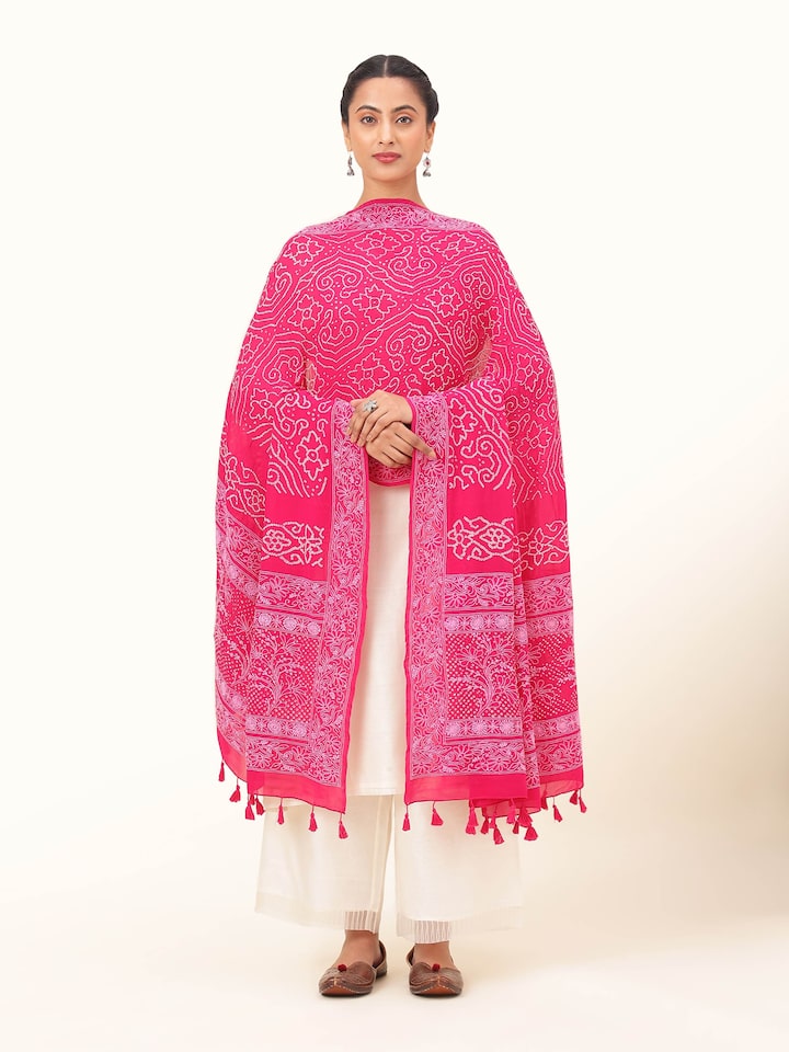 Pink Georgette Bandhani Tie & Dye Dupatta