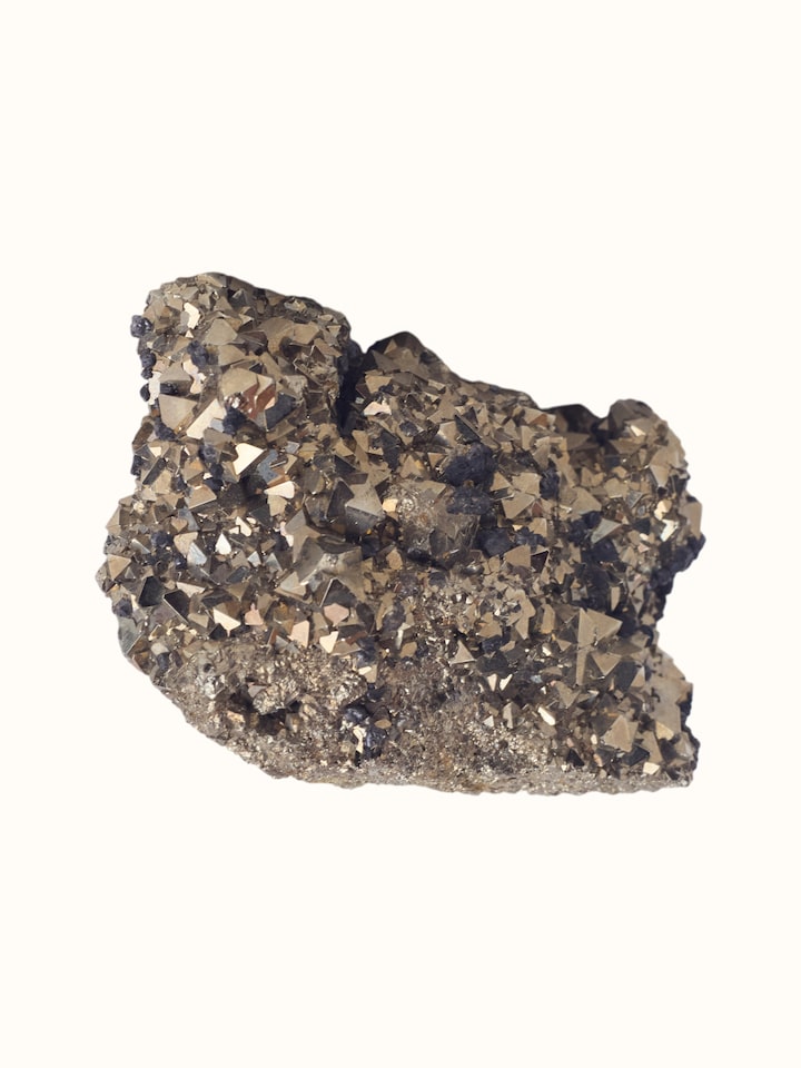 Close-up view of Gemstone Pyrite Geode Mini Healing Stone highlighting the natural crystal texture and colour