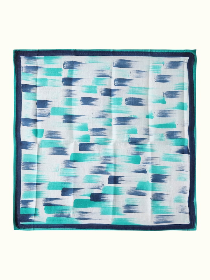 front view of assorted silk discharge block printed pocket squares