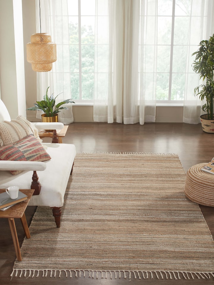 Top view of Grass pattern Agra wool & viscose hand-knotted rug