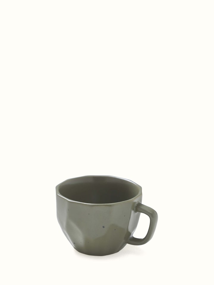 Top view of Khurja pottery ceramic coffee mugs in green (4 pcs) highlighting the vibrant color and smooth finish