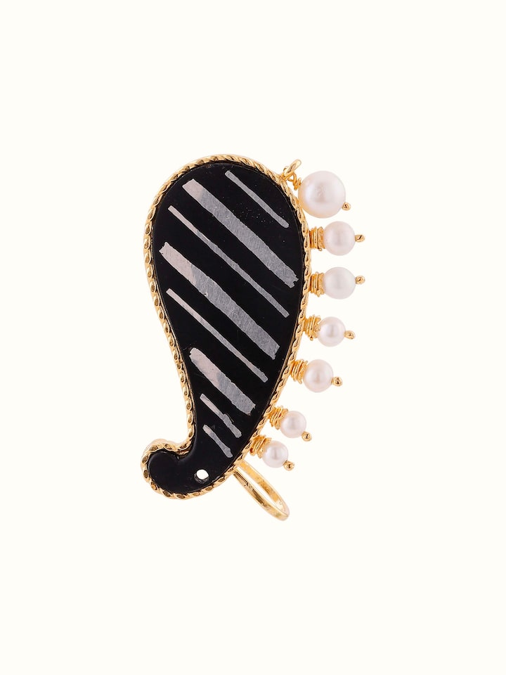 top view of bidri silver ear cuffs