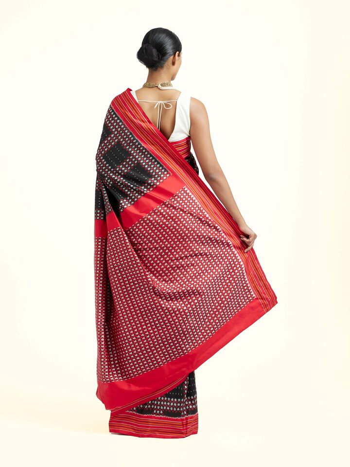 Red Silk Pochampally Single Ikat Saree