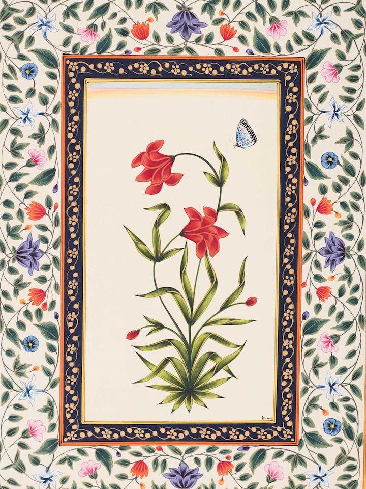 Detail view of the Lily Floral Boarder Miniature Painting
