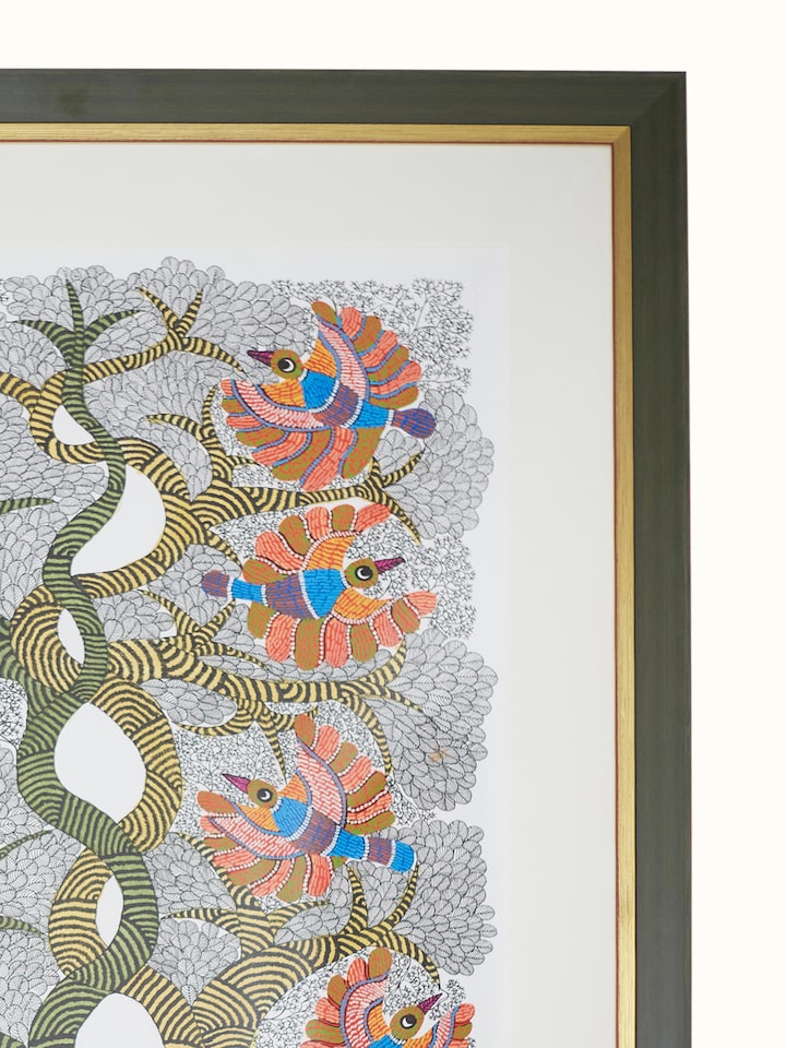 Detail view of the Interwoven Spirits Gond Art