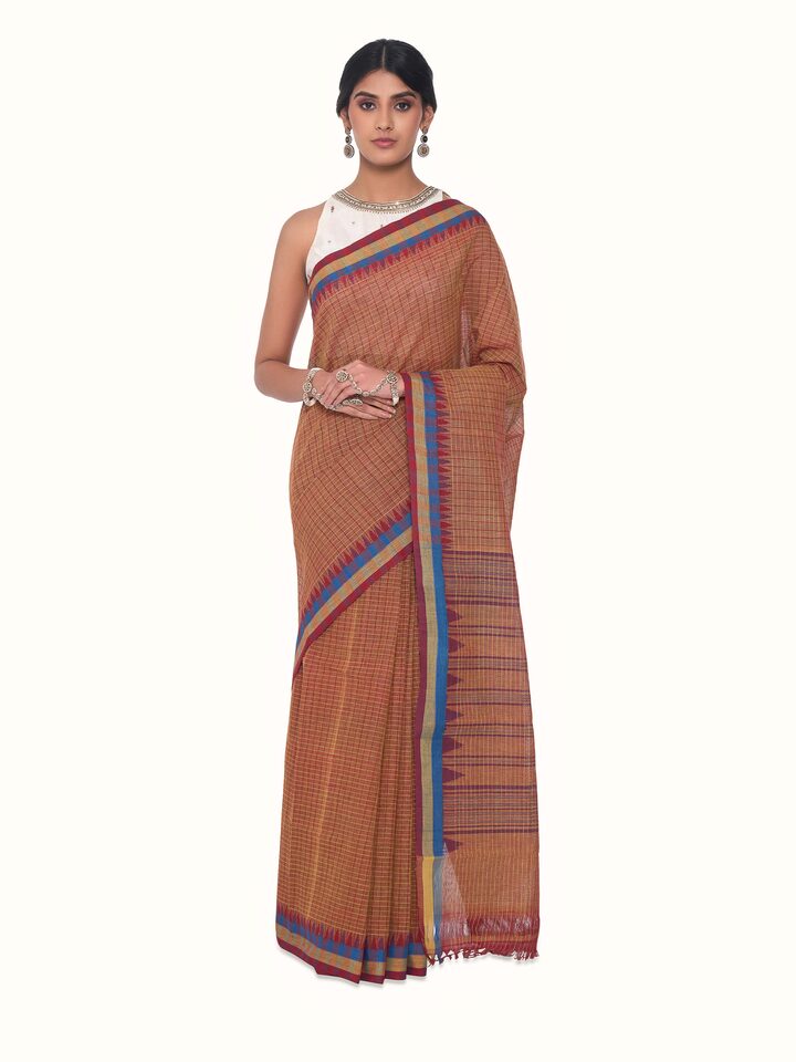 Rust Natural Dyed Cotton Kuppadam Saree