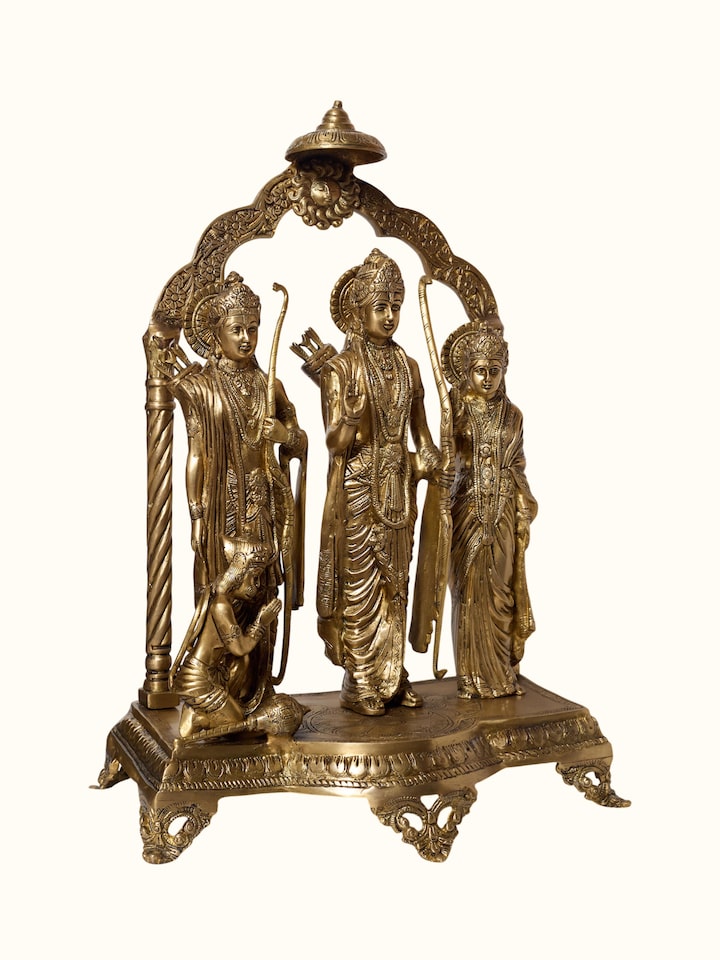 Angled view of the Brass Ram Darbar Standing Idol