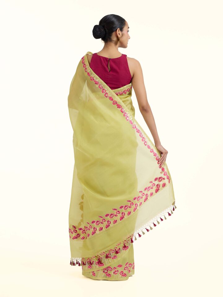 Back view of the Green Banarasi Organza Silk Saree