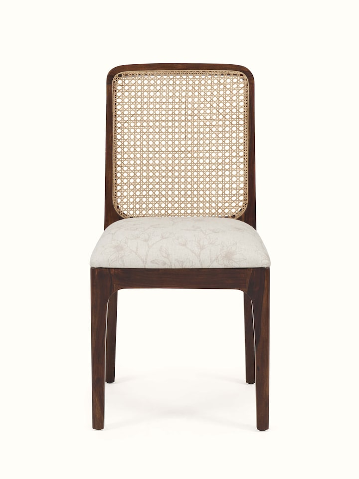 Front view of Sheesham Wood & Cane Dining Chair with durable sheesham wood frame and intricate cane work for comfort and style.