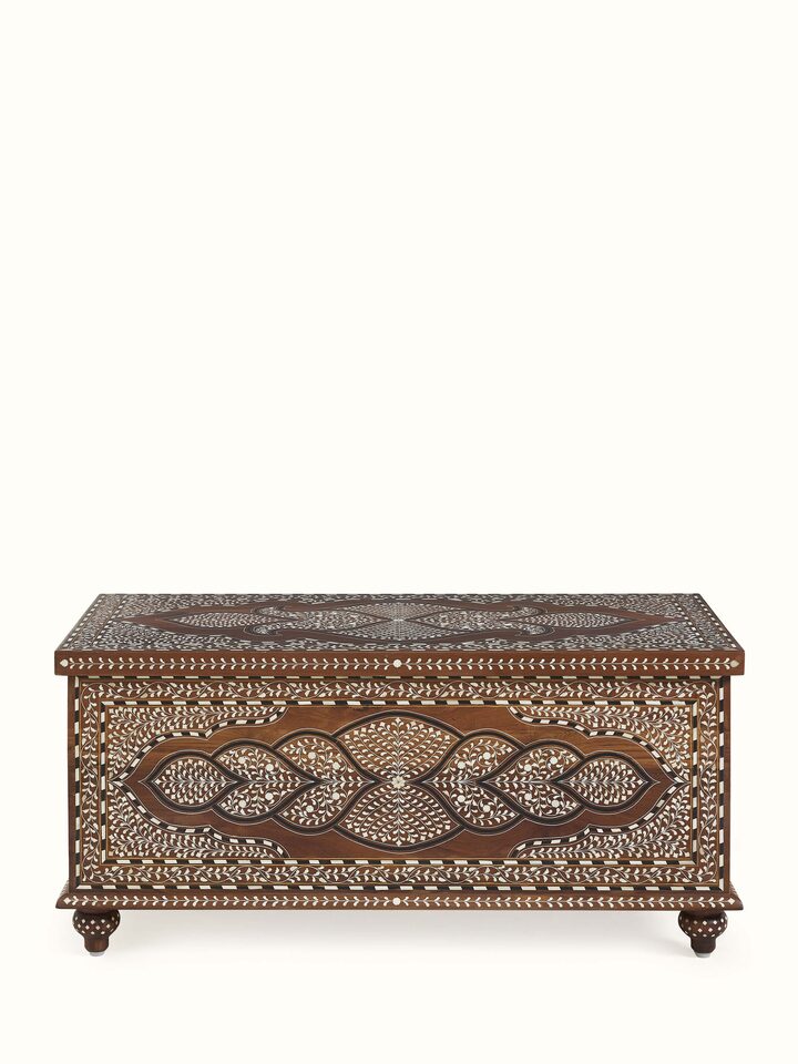 Front view of Teak Wood Inlay Trunk