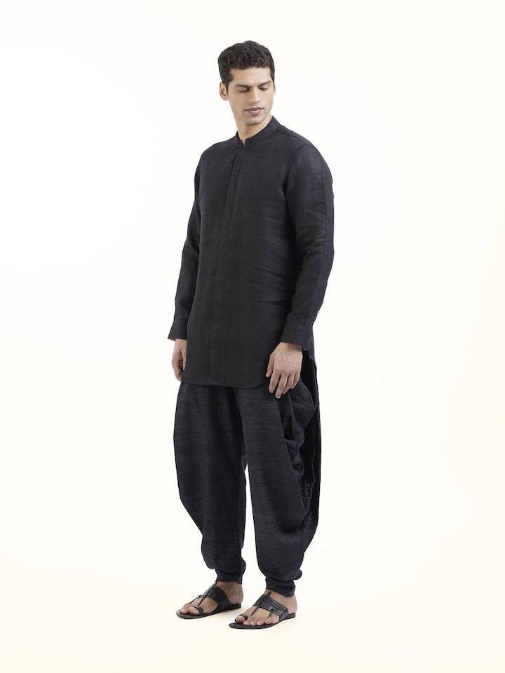 Black Linen Handloom Kurta Set