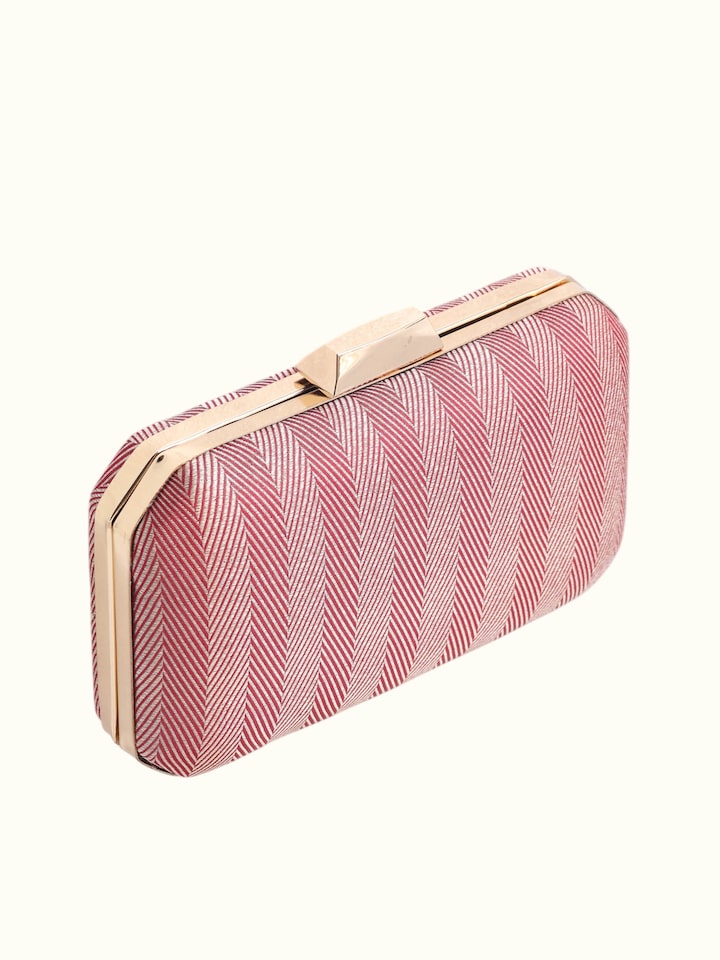 Close-up view of Maroon Banarasi Silk Clutch highlighting the fabric weave and craftsmanship, from a different angle