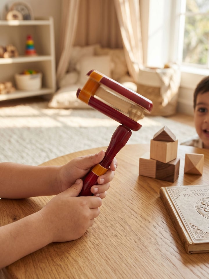 Left-side view of the Channapatna Wooden Tic-Tic Toy