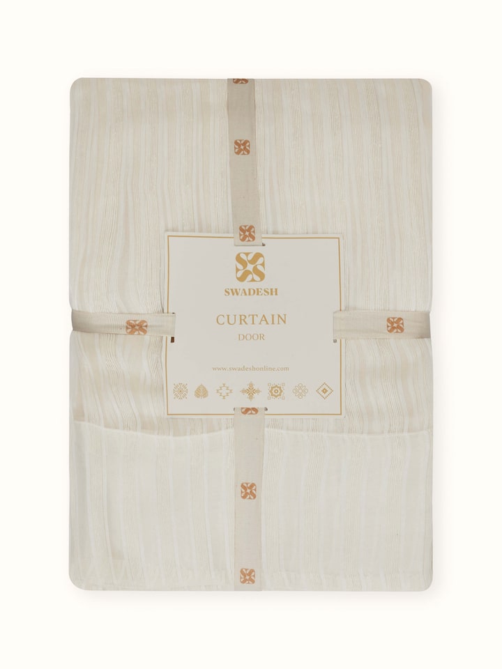 Another close-up showing the Bhagalpur silk curtain's texture and metallic finish.